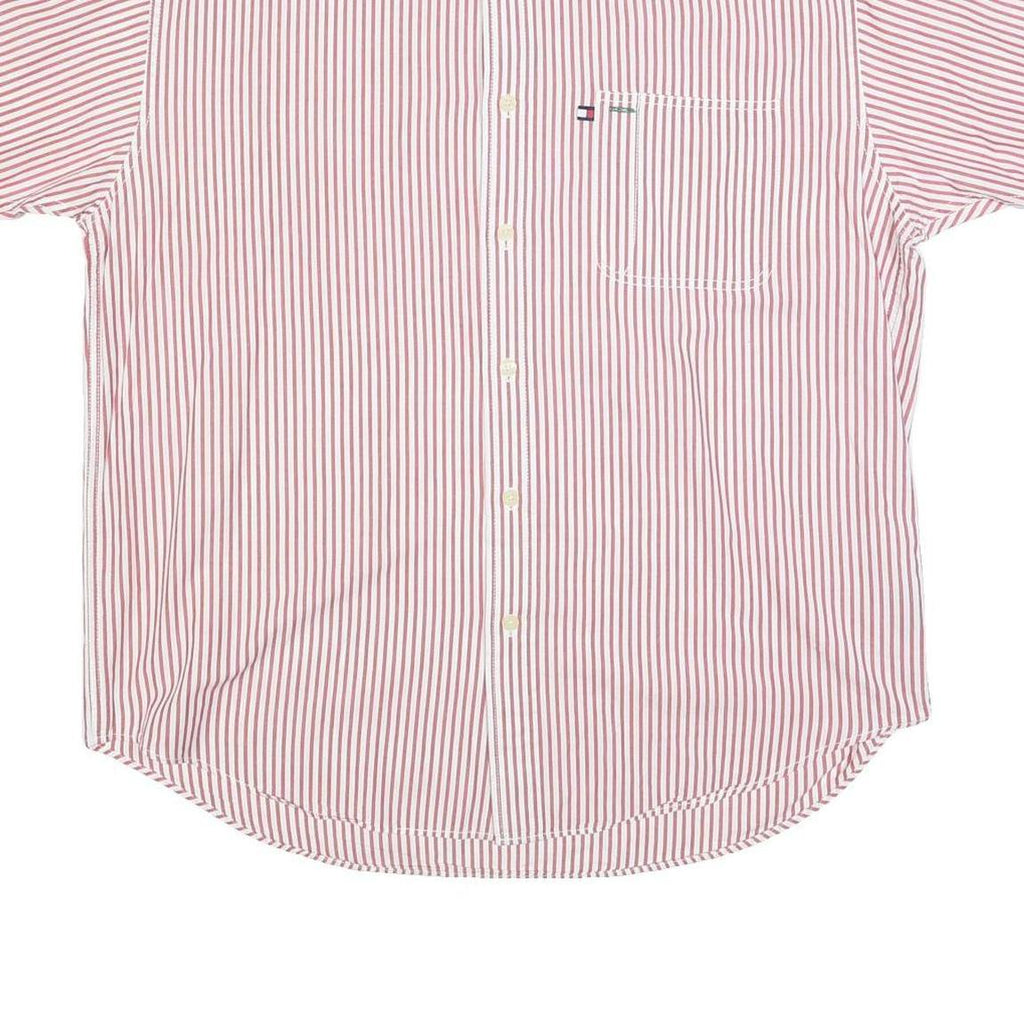 TOMMY JEANS Mens Red & White Stripe Shirt L Button Down Chest Pocket Casual