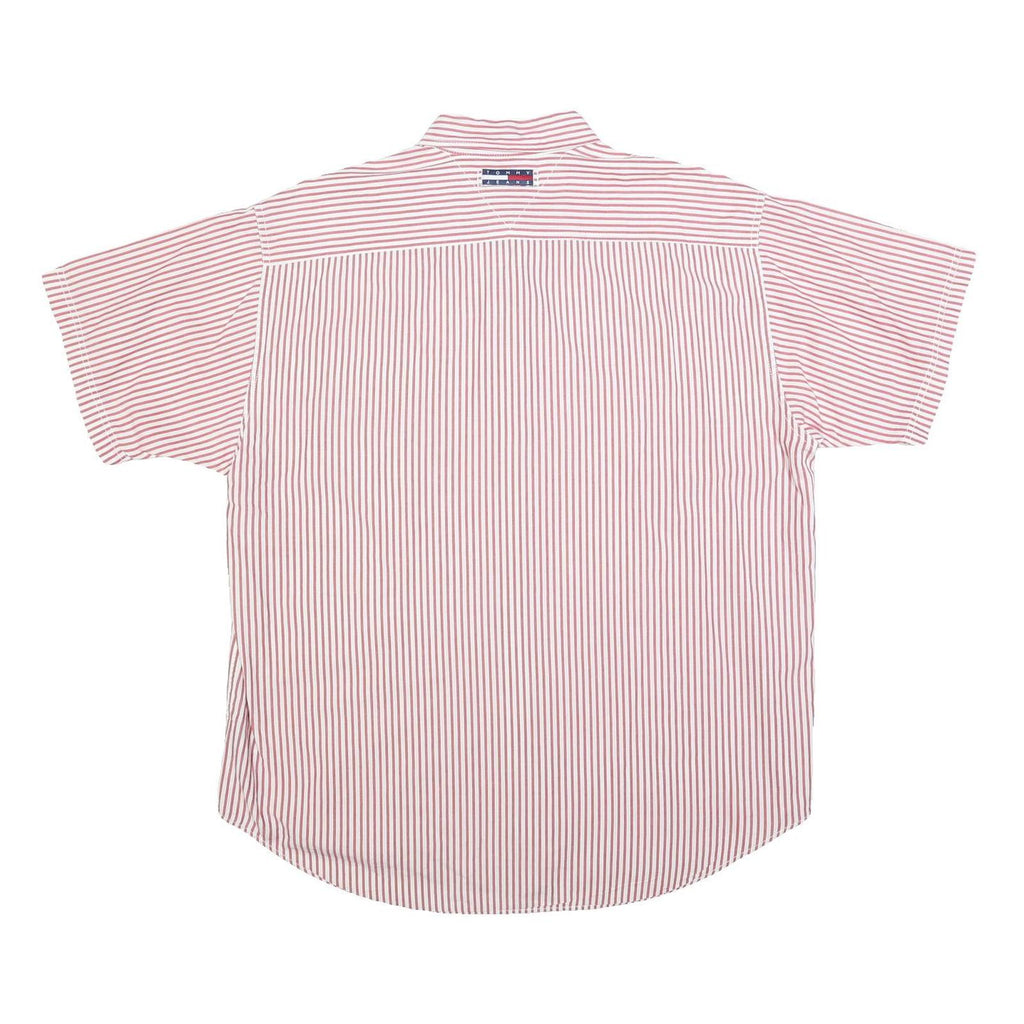 TOMMY JEANS Mens Red & White Stripe Shirt L Button Down Chest Pocket Casual