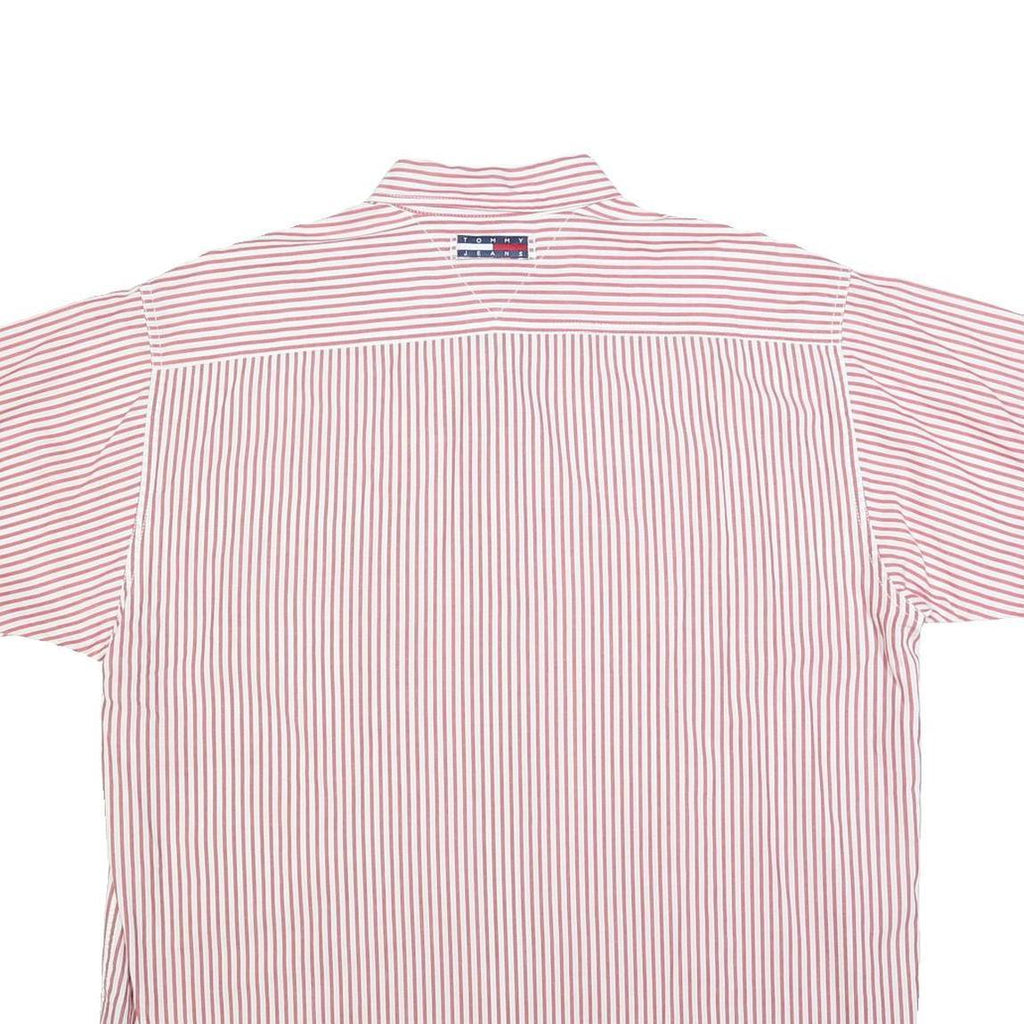 TOMMY JEANS Mens Red & White Stripe Shirt L Button Down Chest Pocket Casual