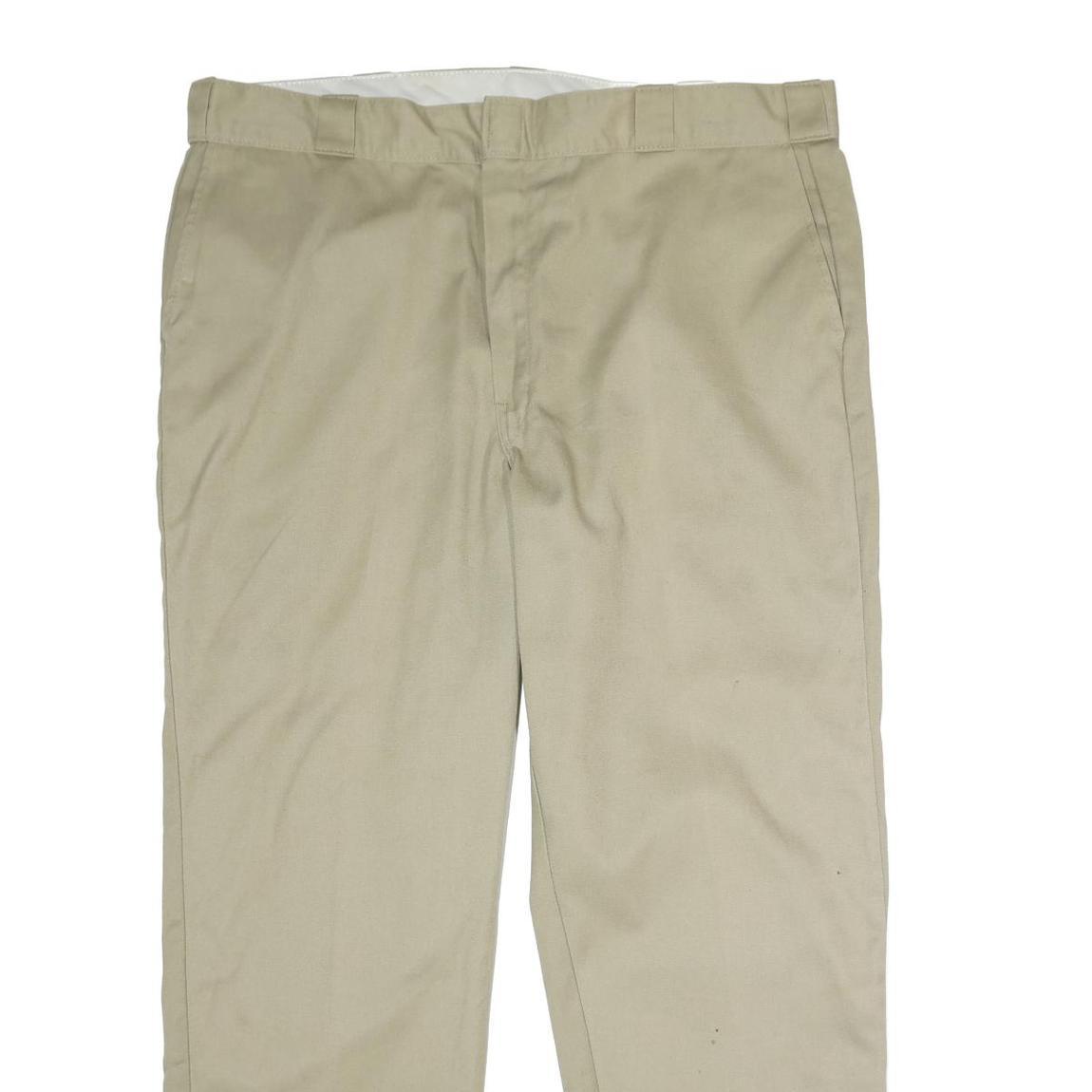 DICKIES Mens Polyester Blend Beige Classic Zip Trousers W40 L30 Workwear