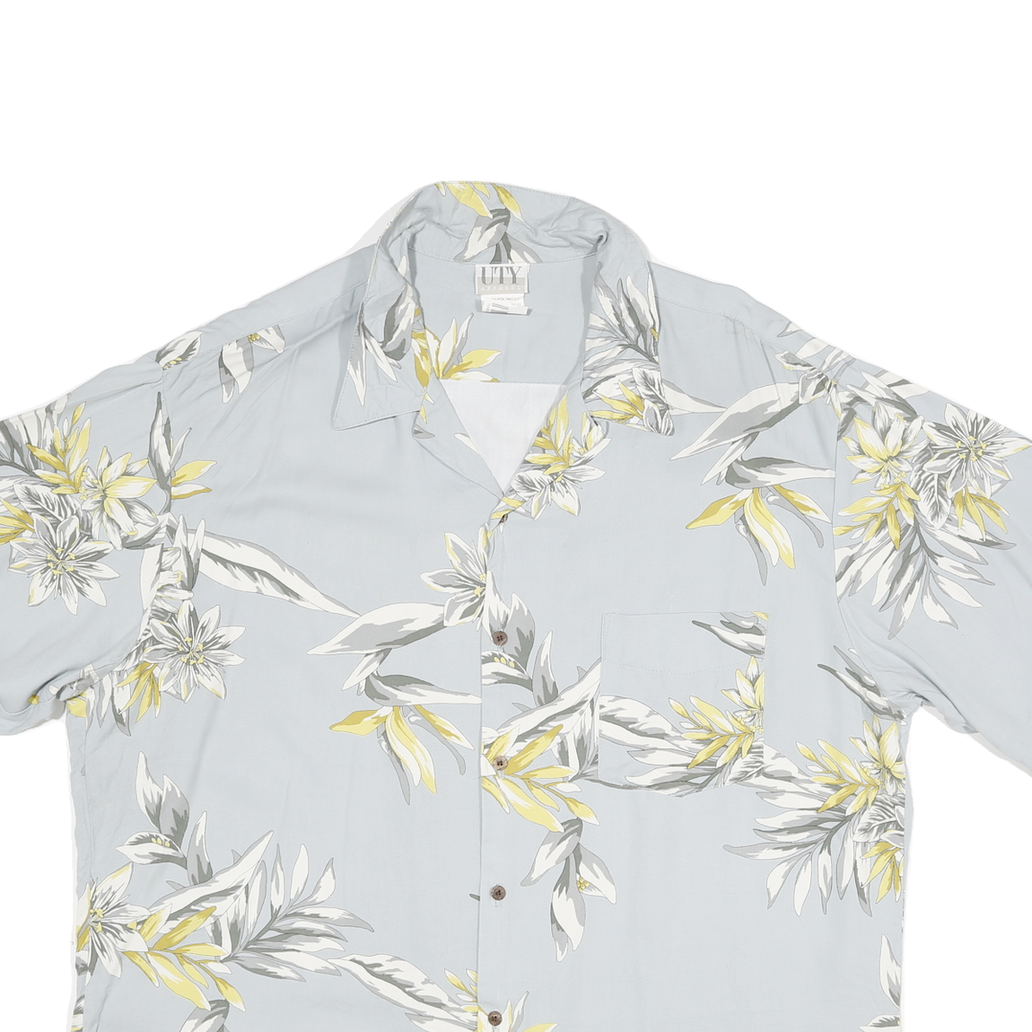 UTY Mens Blue & Yellow Floral Shirt XL Short Sleeve Button Pocket Casual Summer