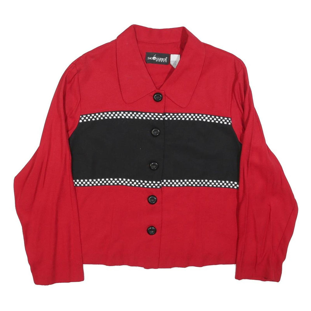 SAG HARBOR Womens Red & Black Button Jacket L Polyester Blend Retro Classic