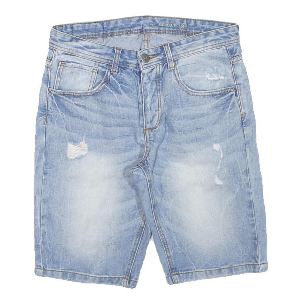 SCOUT Womens Denim Blue Casual Shorts S W30 Cotton Blend Light Wash Distressed