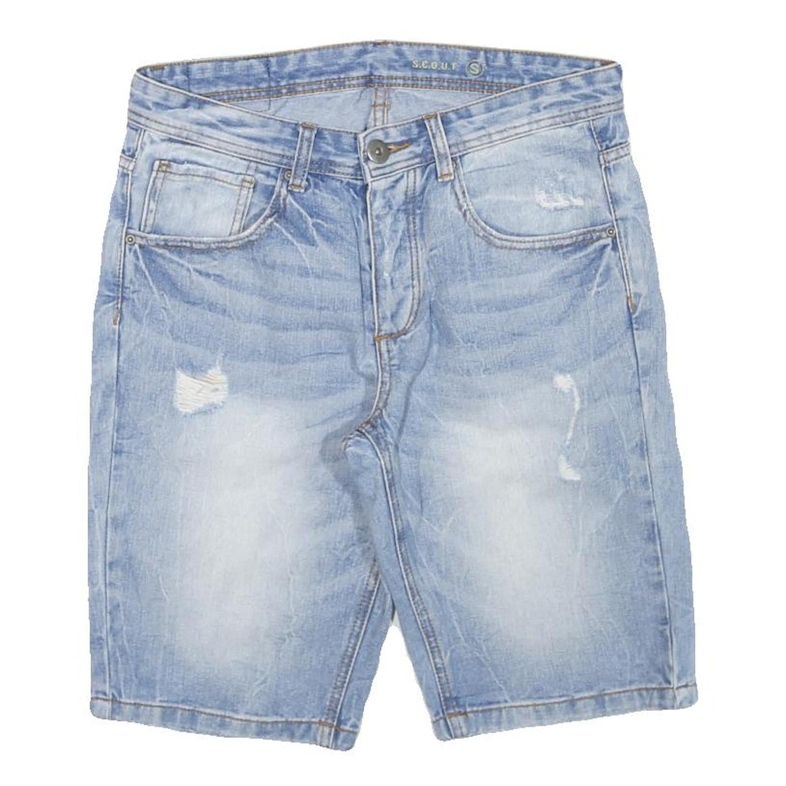 SCOUT Womens Denim Blue Casual Shorts S W30 Cotton Blend Light Wash Distressed