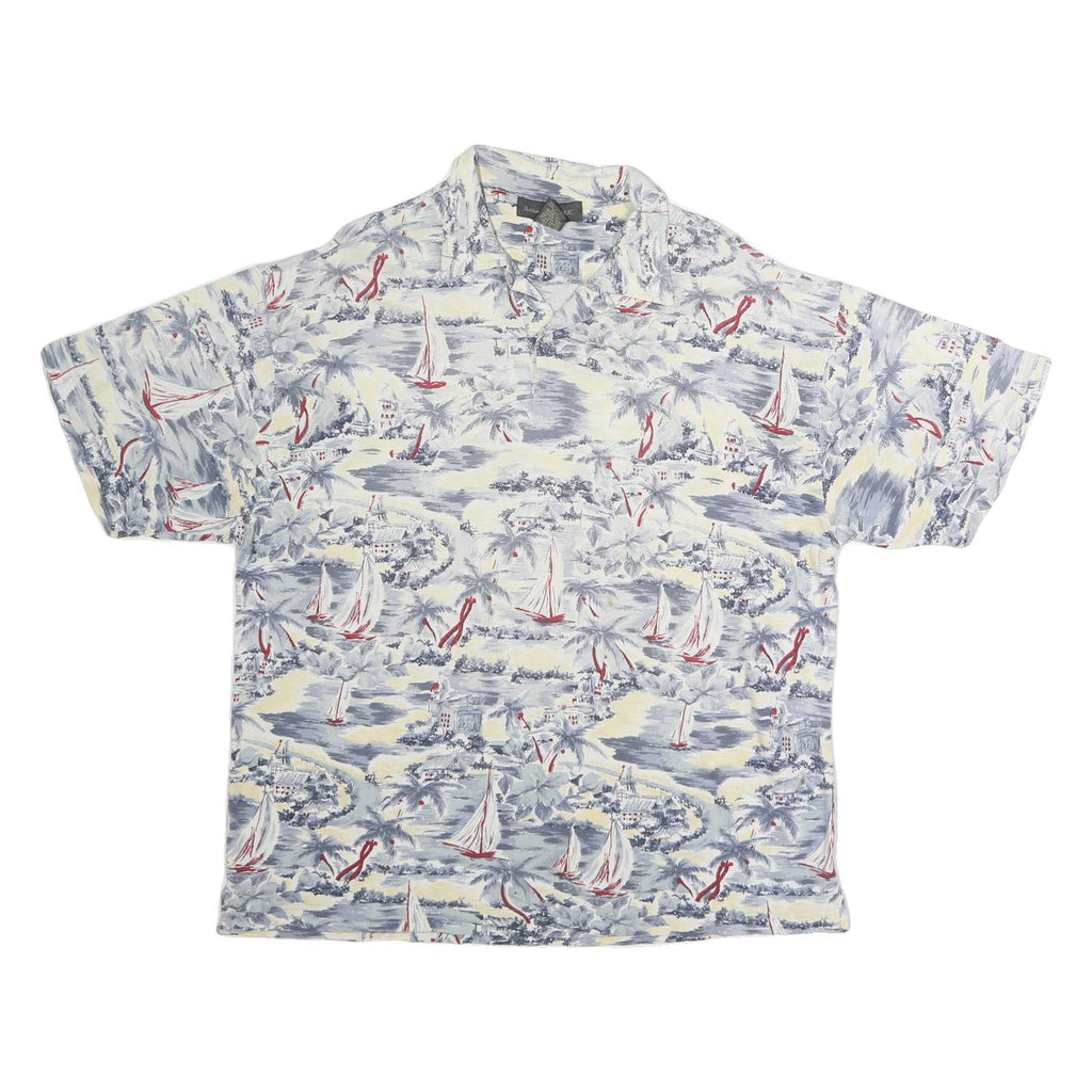 BANANA REPUBLIC Mens White & Blue Sailing Print Short Sleeve Polo Shirt L Casual