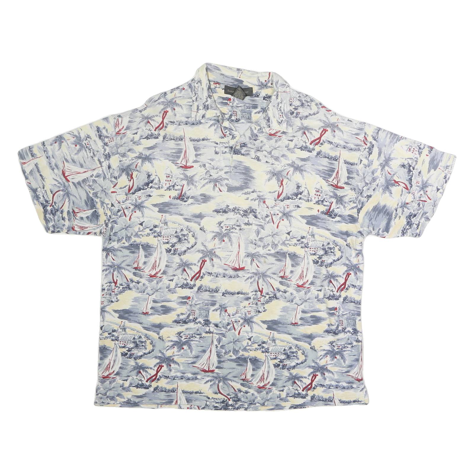BANANA REPUBLIC Mens White & Blue Sailing Print Short Sleeve Polo Shirt L Casual