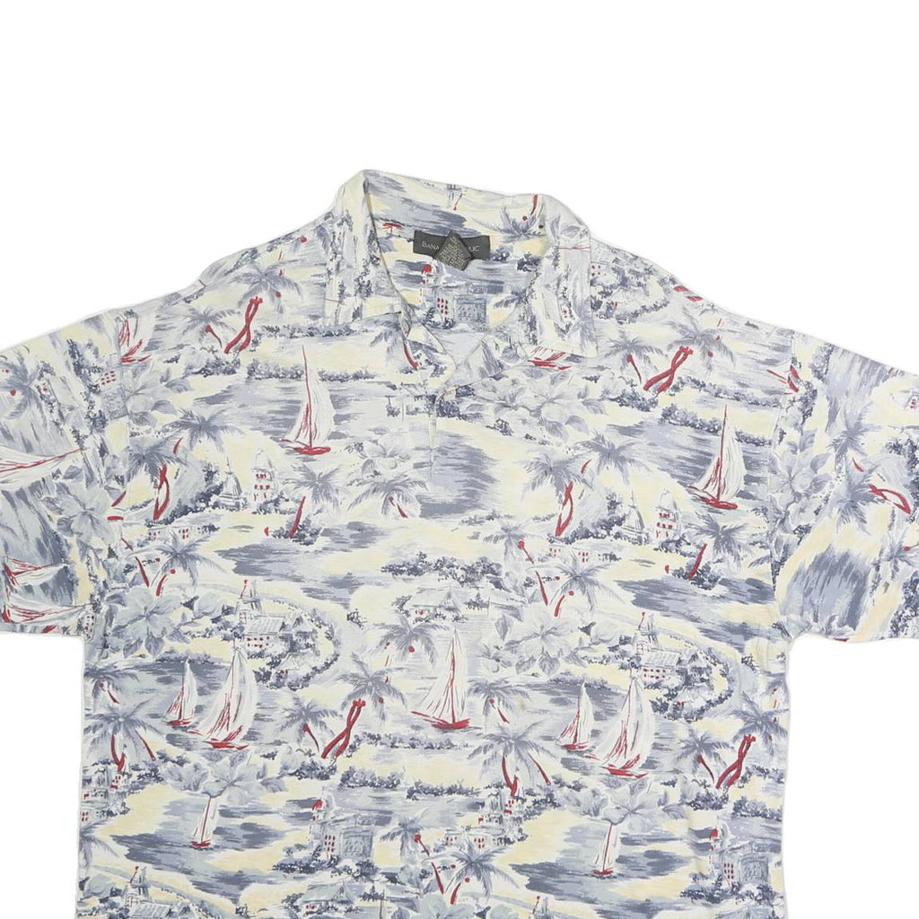 BANANA REPUBLIC Mens White & Blue Sailing Print Short Sleeve Polo Shirt L Casual