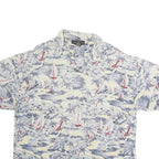 BANANA REPUBLIC Mens White & Blue Sailing Print Short Sleeve Polo Shirt L Casual