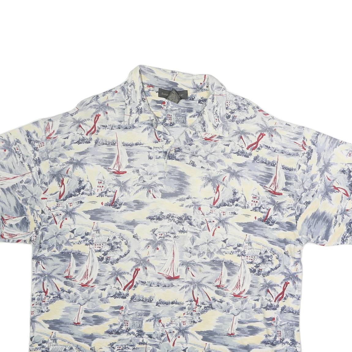 BANANA REPUBLIC Mens White & Blue Sailing Print Short Sleeve Polo Shirt L Casual