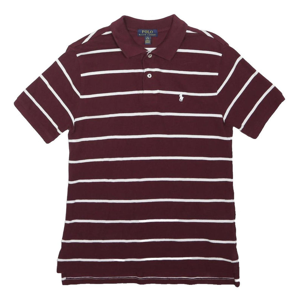 POLO RALPH LAUREN Boys Maroon & White Striped Short Sleeve Polo Shirt L Cotton