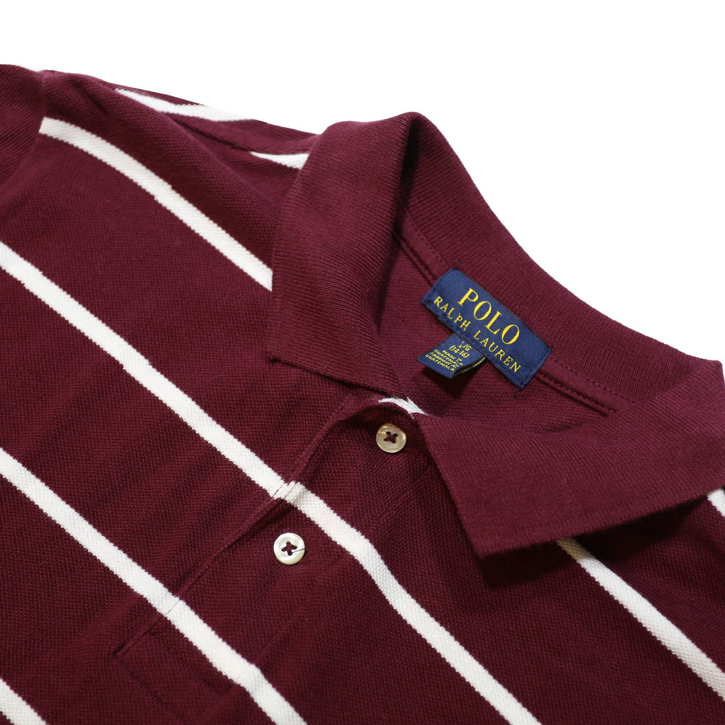 POLO RALPH LAUREN Boys Maroon & White Striped Short Sleeve Polo Shirt L Cotton