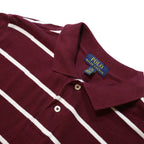 POLO RALPH LAUREN Boys Maroon & White Striped Short Sleeve Polo Shirt L Cotton