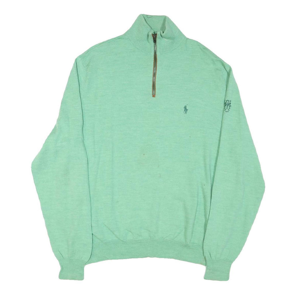 POLO RALPH LAUREN Mens Green Wool Patterned Pullover Jumper XL Zip Neck Cable