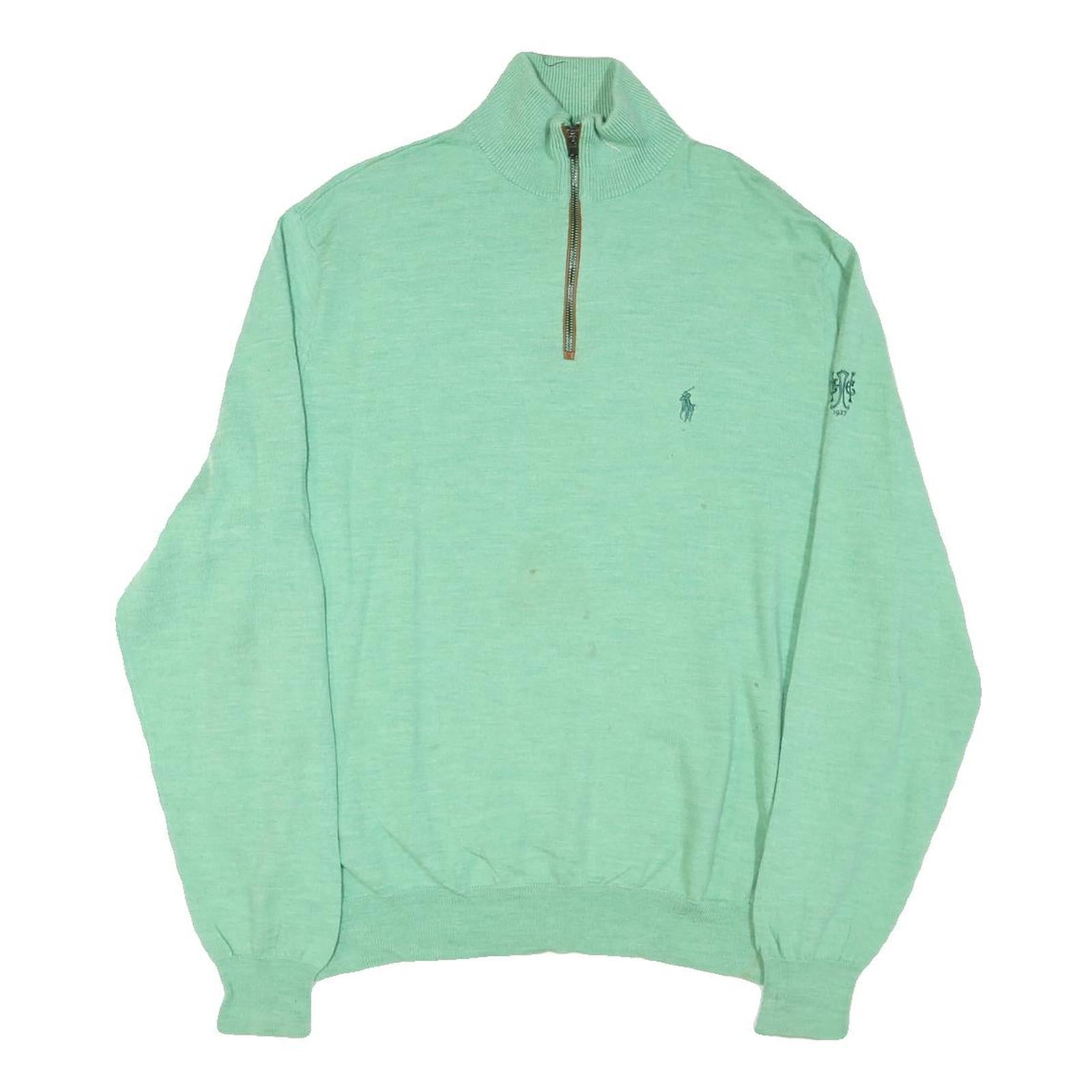 POLO RALPH LAUREN Mens Green Wool Patterned Pullover Jumper XL Zip Neck Cable