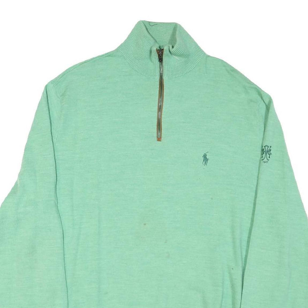 POLO RALPH LAUREN Mens Green Wool Patterned Pullover Jumper XL Zip Neck Cable