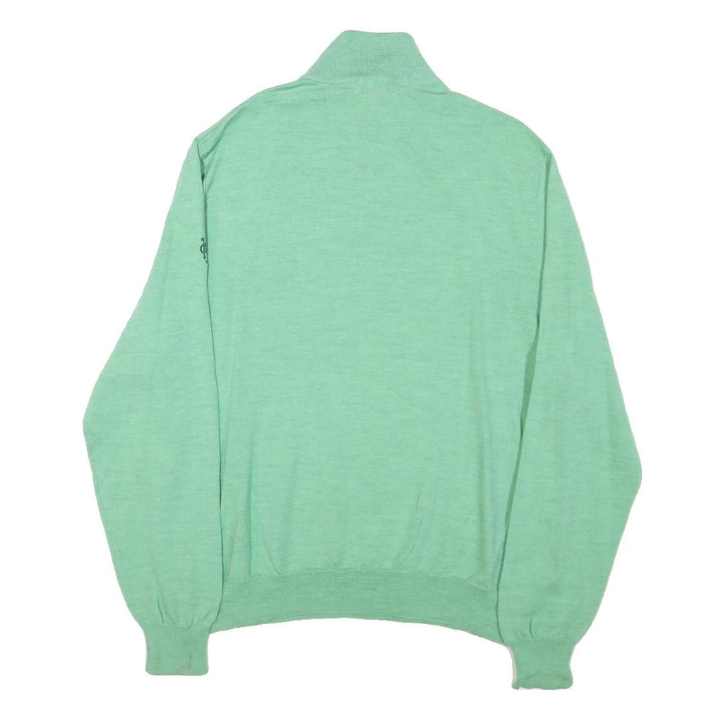 POLO RALPH LAUREN Mens Green Wool Patterned Pullover Jumper XL Zip Neck Cable
