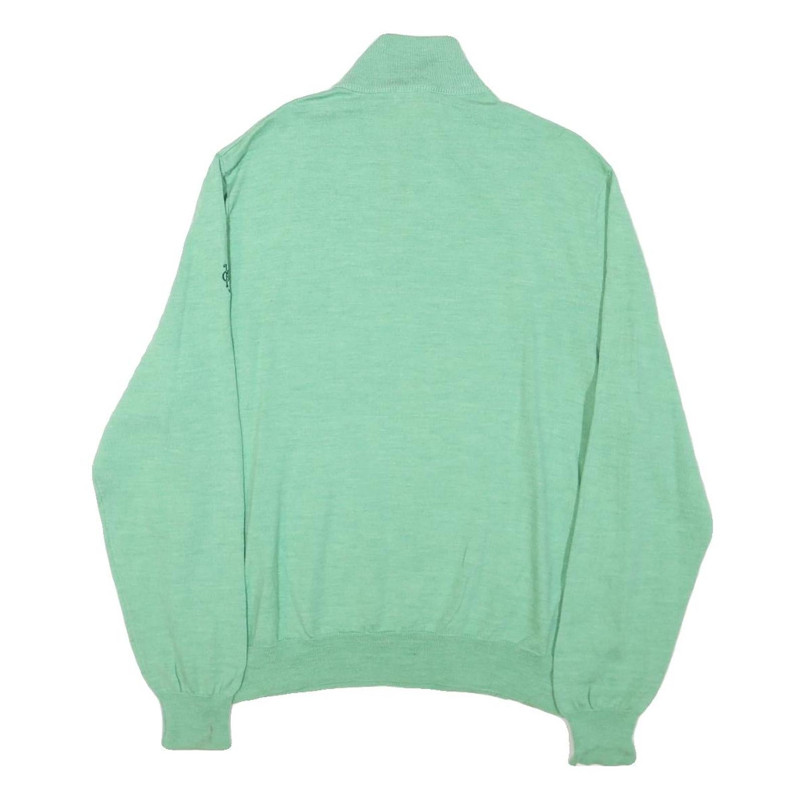 POLO RALPH LAUREN Mens Green Wool Patterned Pullover Jumper XL Zip Neck Cable