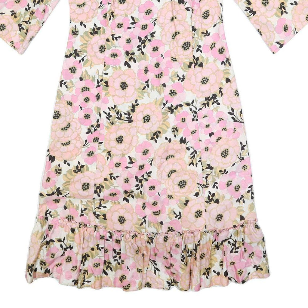 Womens Pink & Cream Floral Day Woven Shift Dress 3/4 Sleeve L Summer