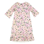 Womens Pink & Cream Floral Day Woven Shift Dress 3/4 Sleeve L Summer