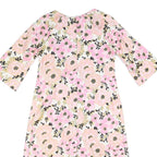 Womens Pink & Cream Floral Day Woven Shift Dress 3/4 Sleeve L Summer