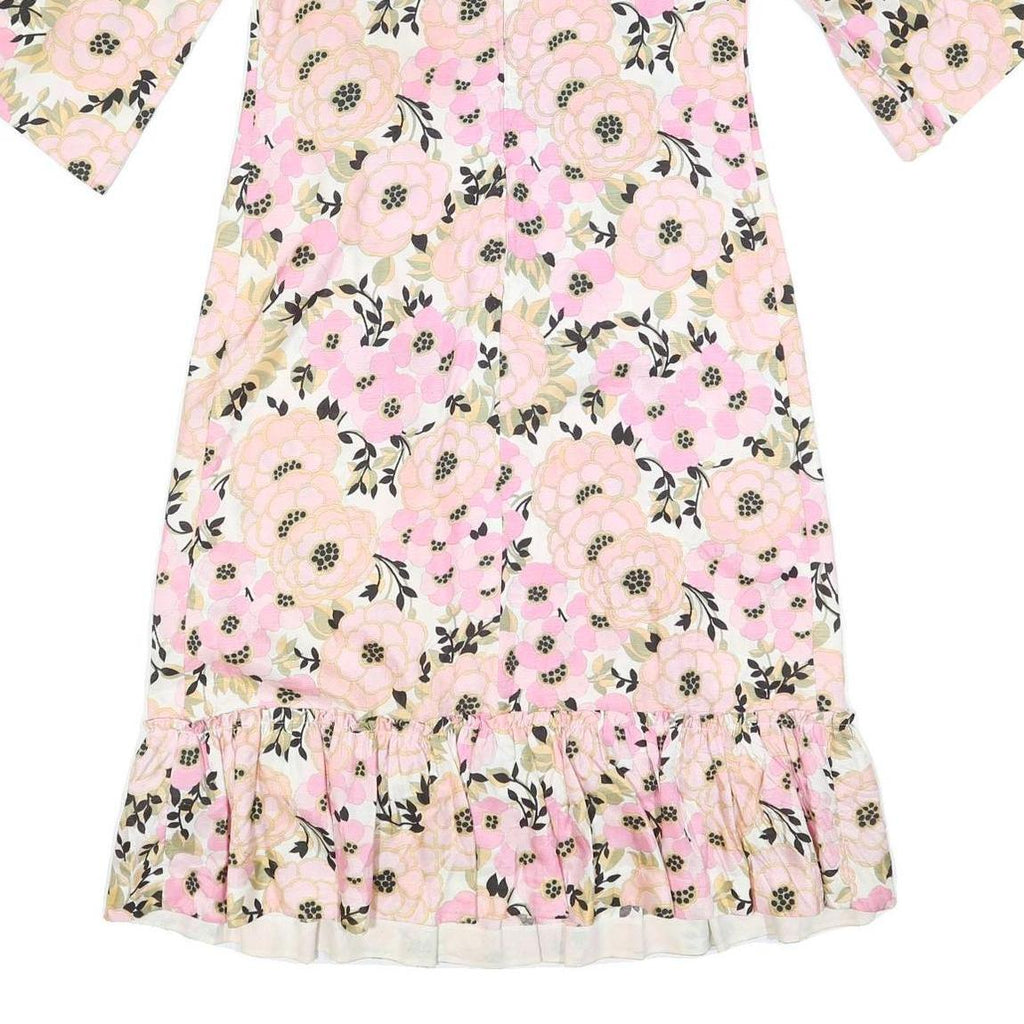 Womens Pink & Cream Floral Day Woven Shift Dress 3/4 Sleeve L Summer