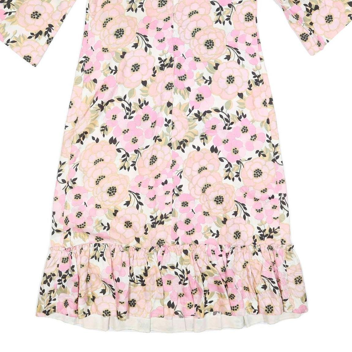 Womens Pink & Cream Floral Day Woven Shift Dress 3/4 Sleeve L Summer