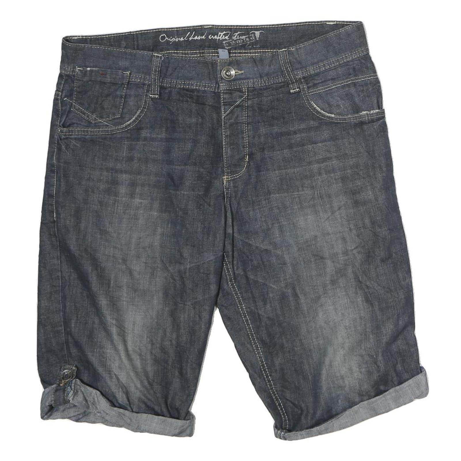 CRANE FIT Mens Shorts Blue Denim Casual M W40 Rolled Hem Cotton