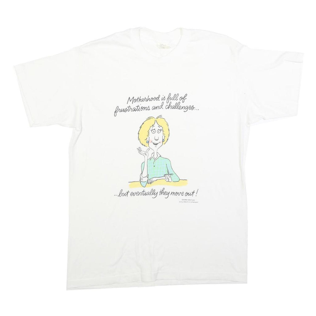 SHOEBOX GREETINGS Womens White XL Graphic T-Shirt Short Sleeve Crew Neck Humour