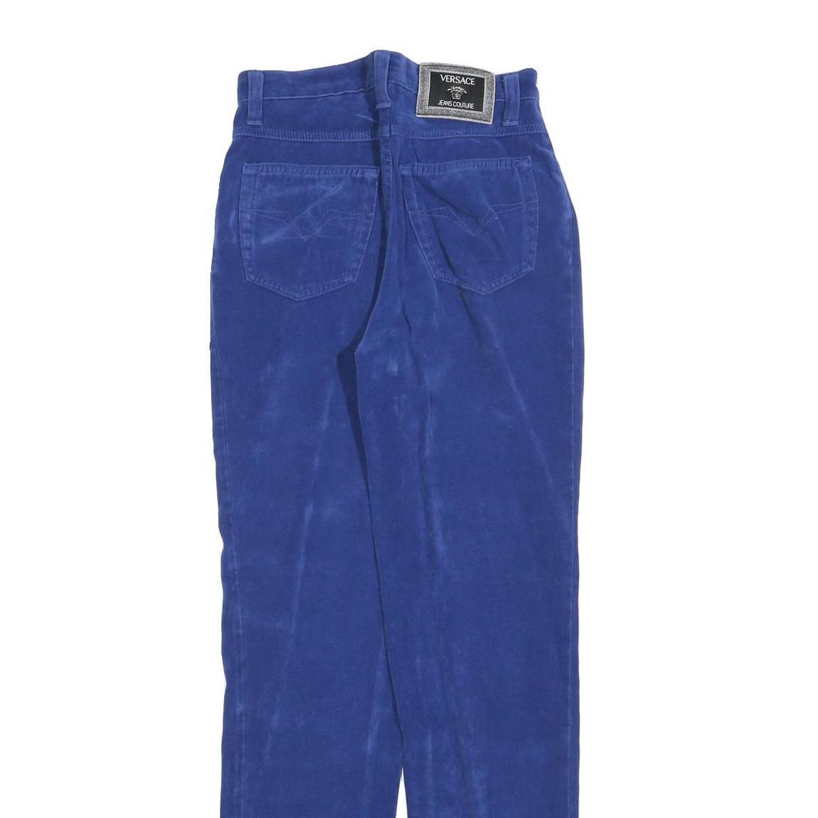 VERSACE Womens Cotton Blend Blue Slim Straight Trousers W26 L32 Designer Zip