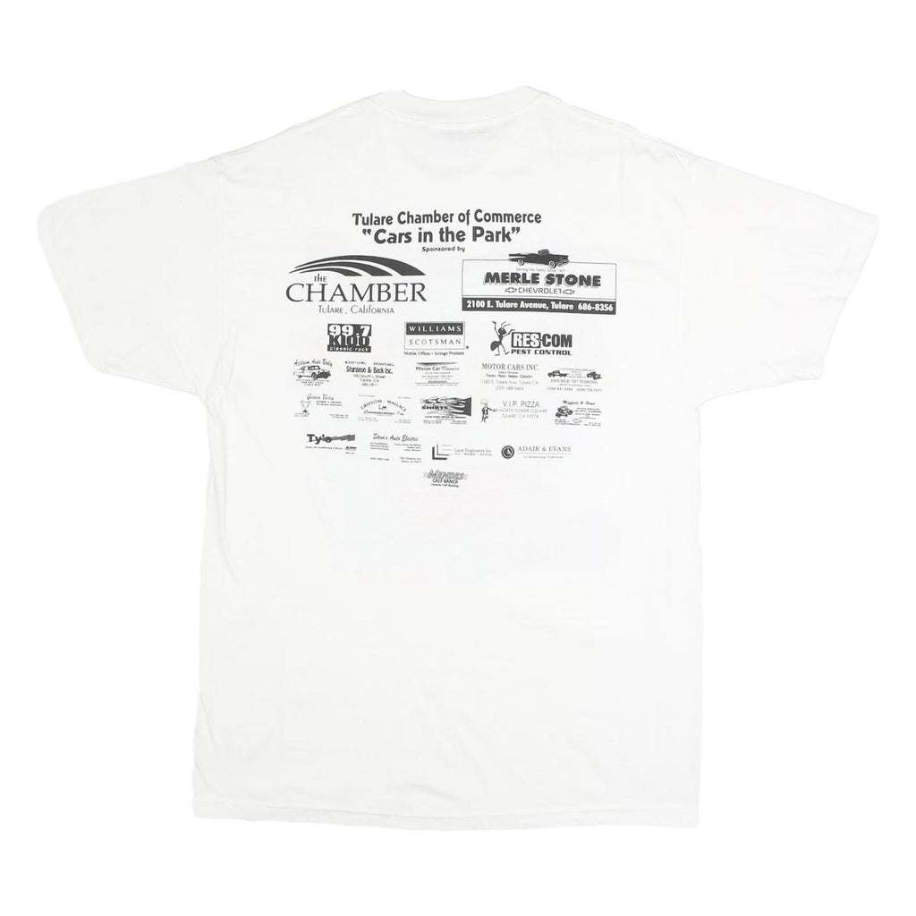 HANES Mens White Cars In The Park Graphic T-Shirt L Short Sleeve Crew Neck