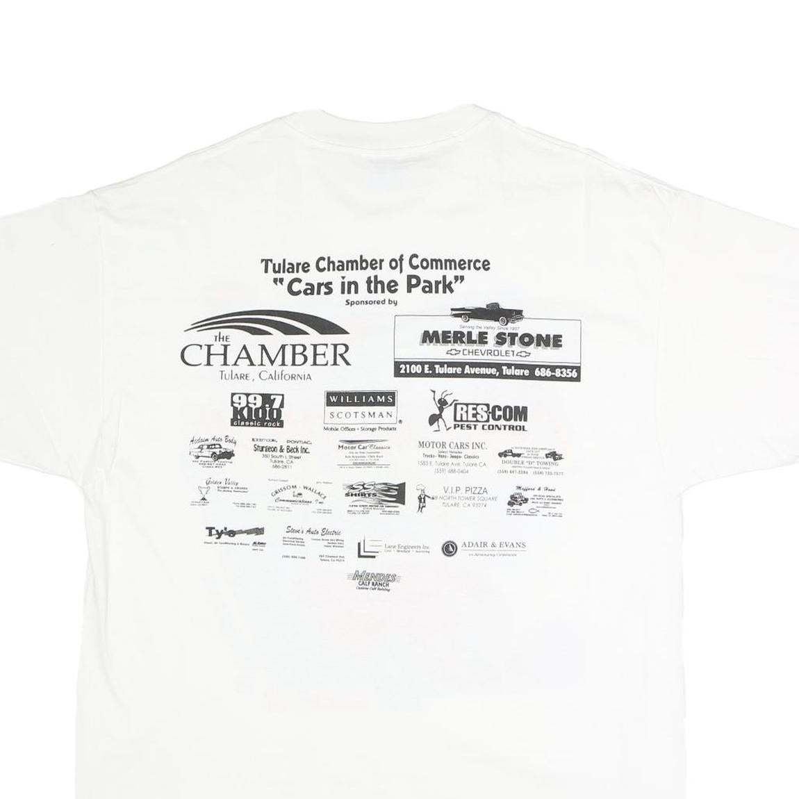 HANES Mens White Cars In The Park Graphic T-Shirt L Short Sleeve Crew Neck