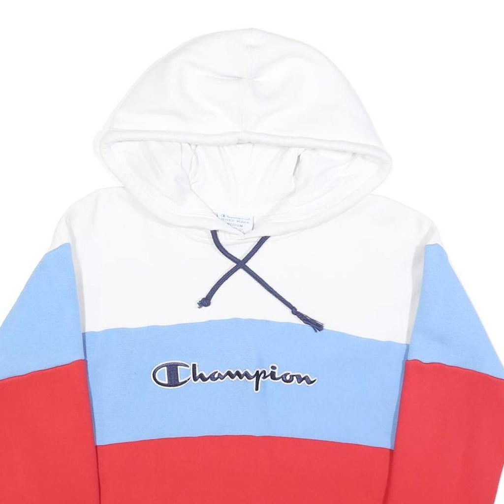 CHAMPION REVERSE WEAVE Womens White & Blue & Red Colourblock Pullover Hoodie M