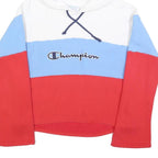 CHAMPION REVERSE WEAVE Womens White & Blue & Red Colourblock Pullover Hoodie M