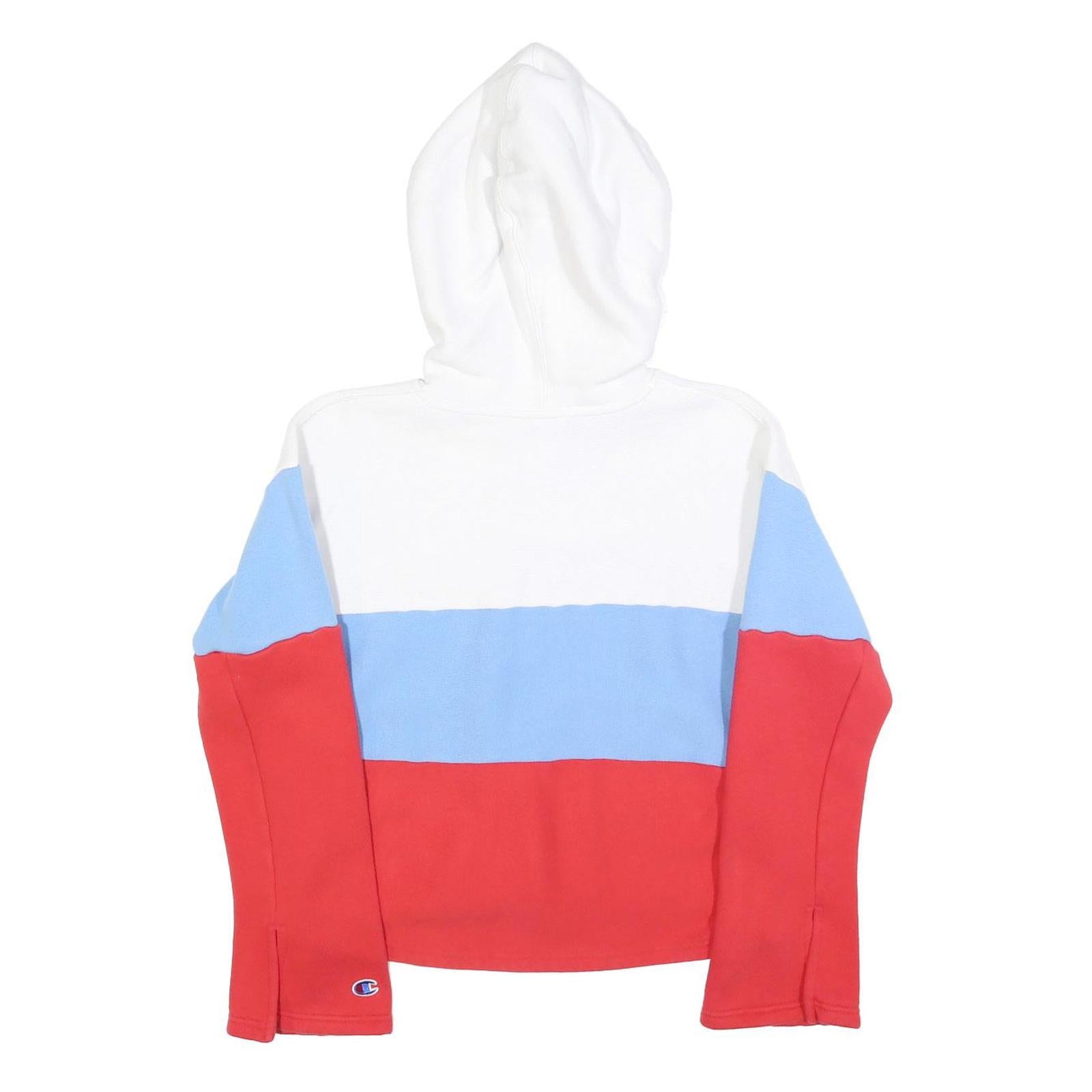CHAMPION REVERSE WEAVE Womens White & Blue & Red Colourblock Pullover Hoodie M