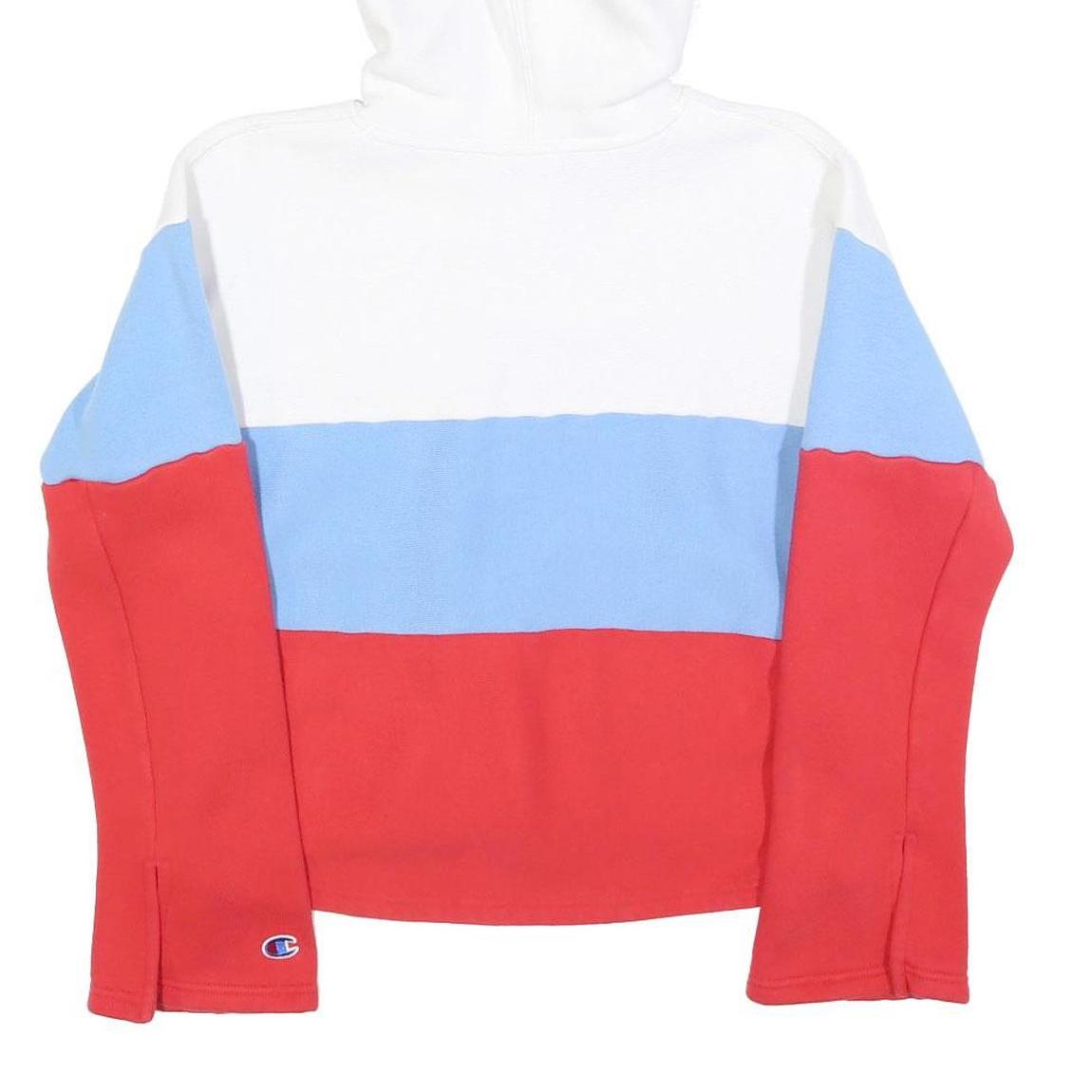 CHAMPION REVERSE WEAVE Womens White & Blue & Red Colourblock Pullover Hoodie M