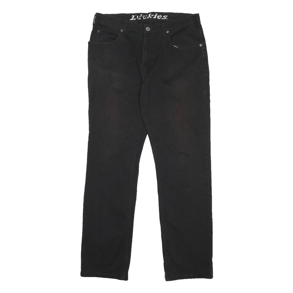 DICKIES Mens Cotton Blend Black Regular Straight Trousers W32 L30 Workwear Zip