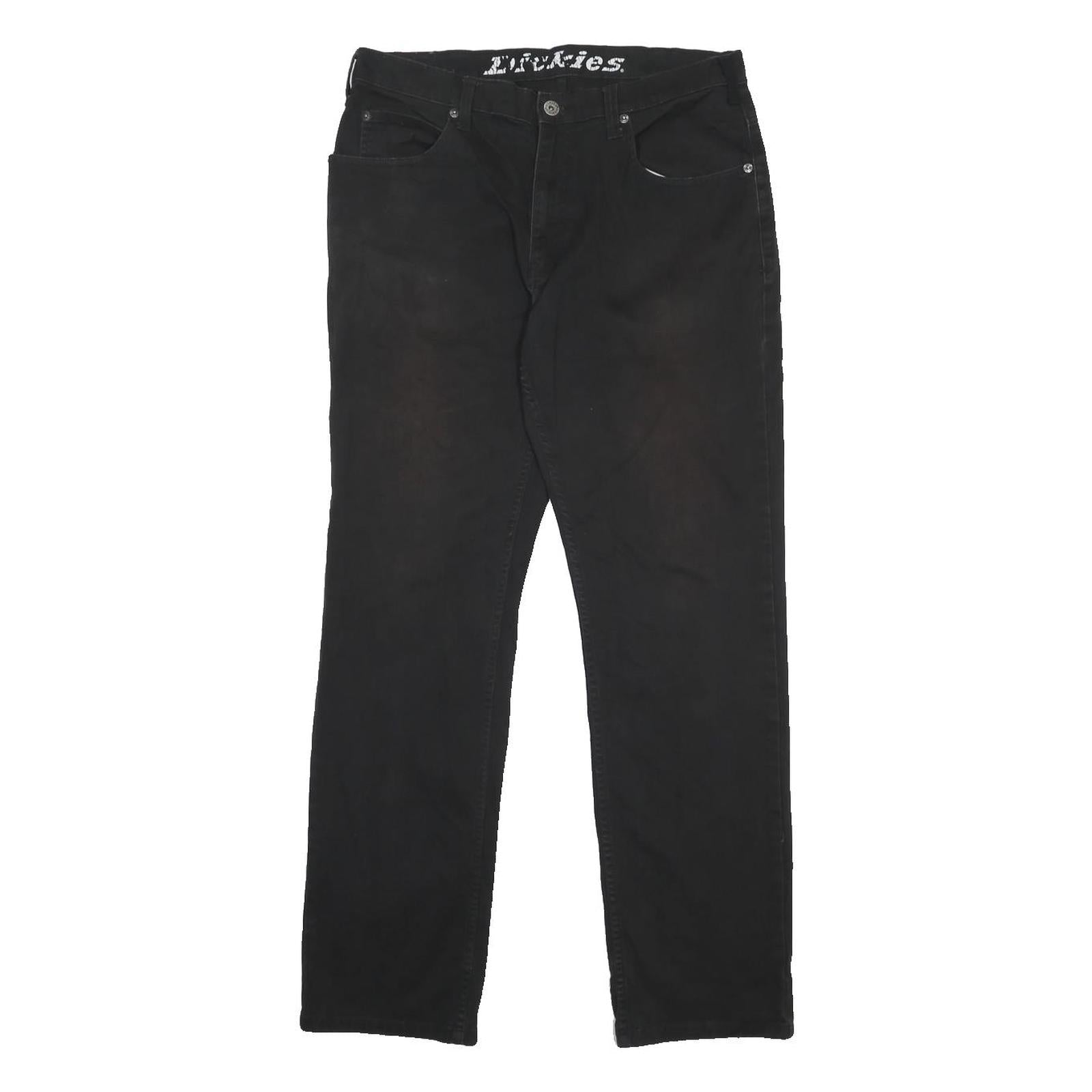DICKIES Mens Cotton Blend Black Regular Straight Trousers W32 L30 Workwear Zip