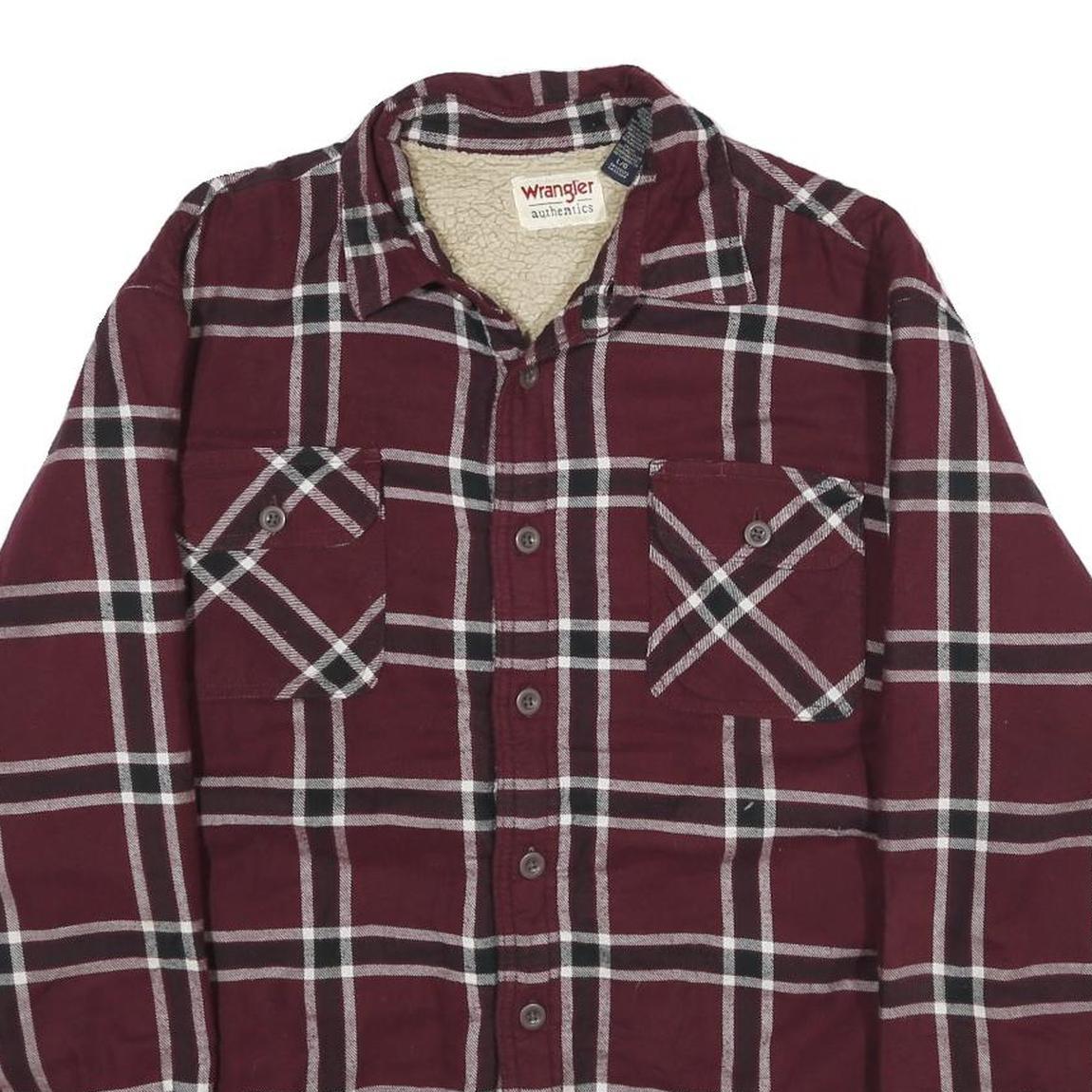 WRANGLER Mens Maroon & White Check Cotton Blend Button Jacket L Flannel