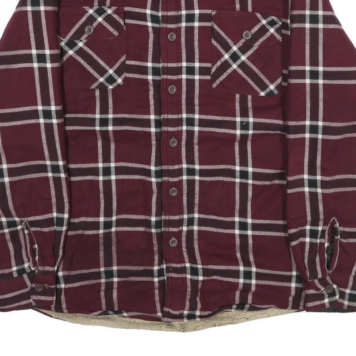 WRANGLER Mens Maroon & White Check Cotton Blend Button Jacket L Flannel