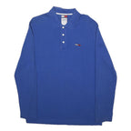 TOMMY JEANS Mens Blue Long Sleeve Plain Polo Shirt L Cotton Casual