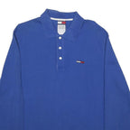 TOMMY JEANS Mens Blue Long Sleeve Plain Polo Shirt L Cotton Casual