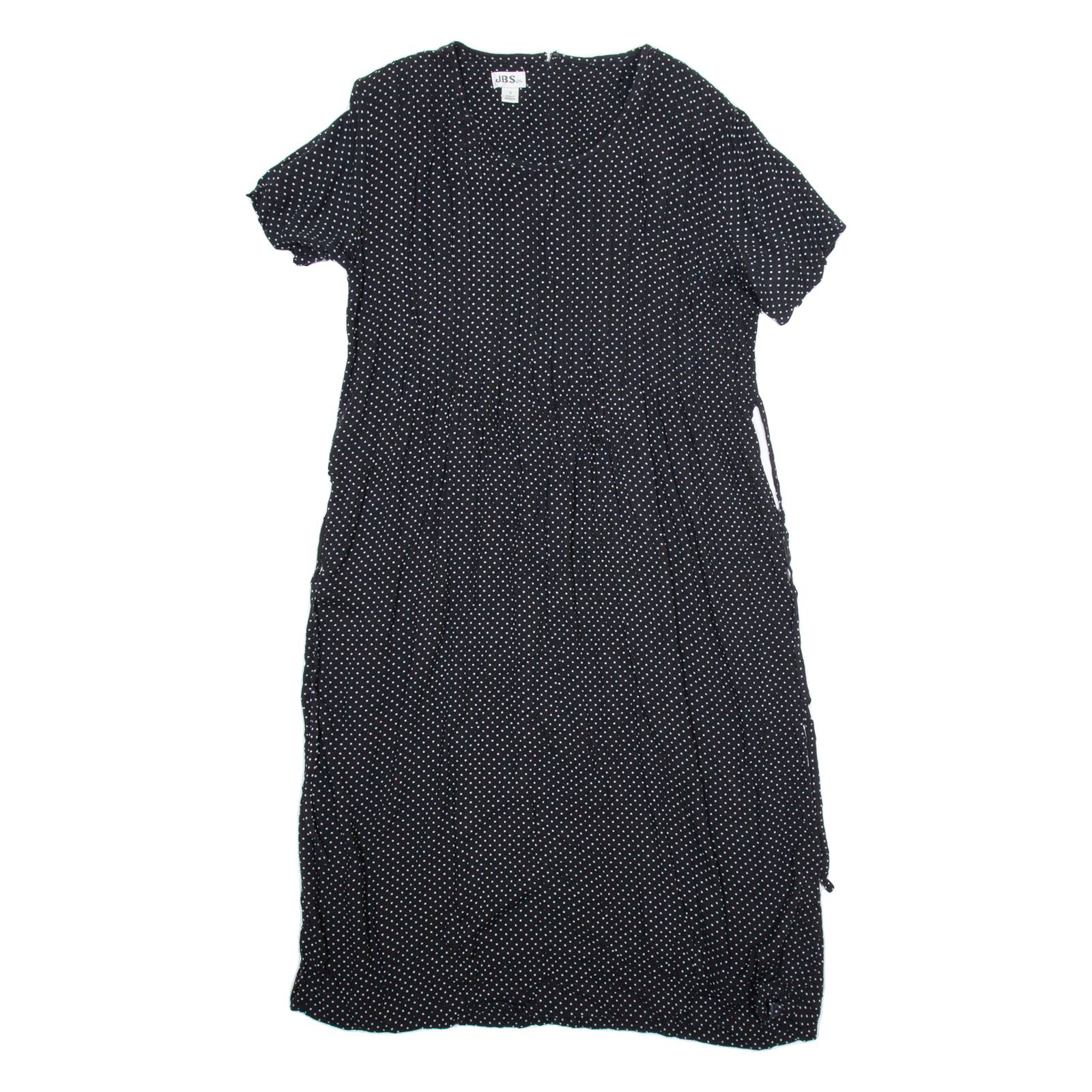JBS Womens Day Dress Black Spotted Short Sleeve Midi UK 12