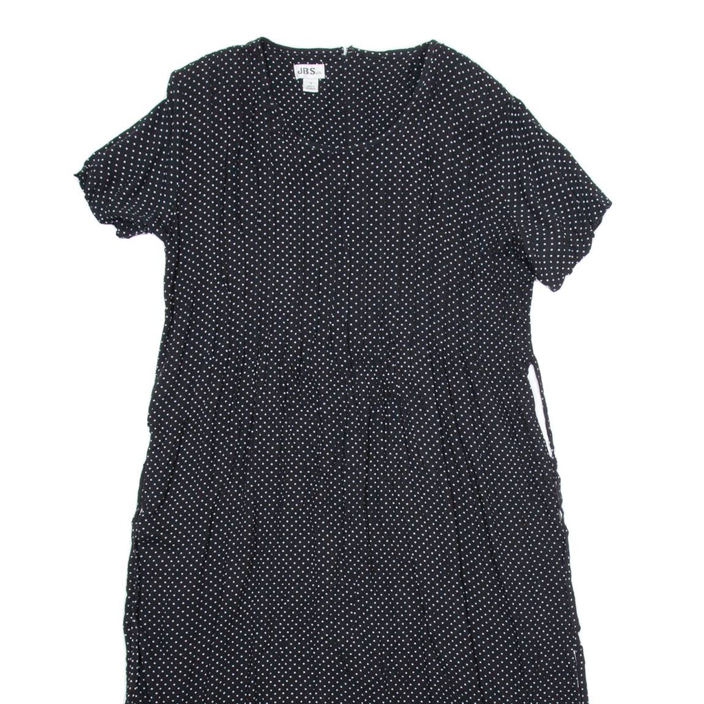 JBS Womens Day Dress Black Spotted Short Sleeve Midi UK 12