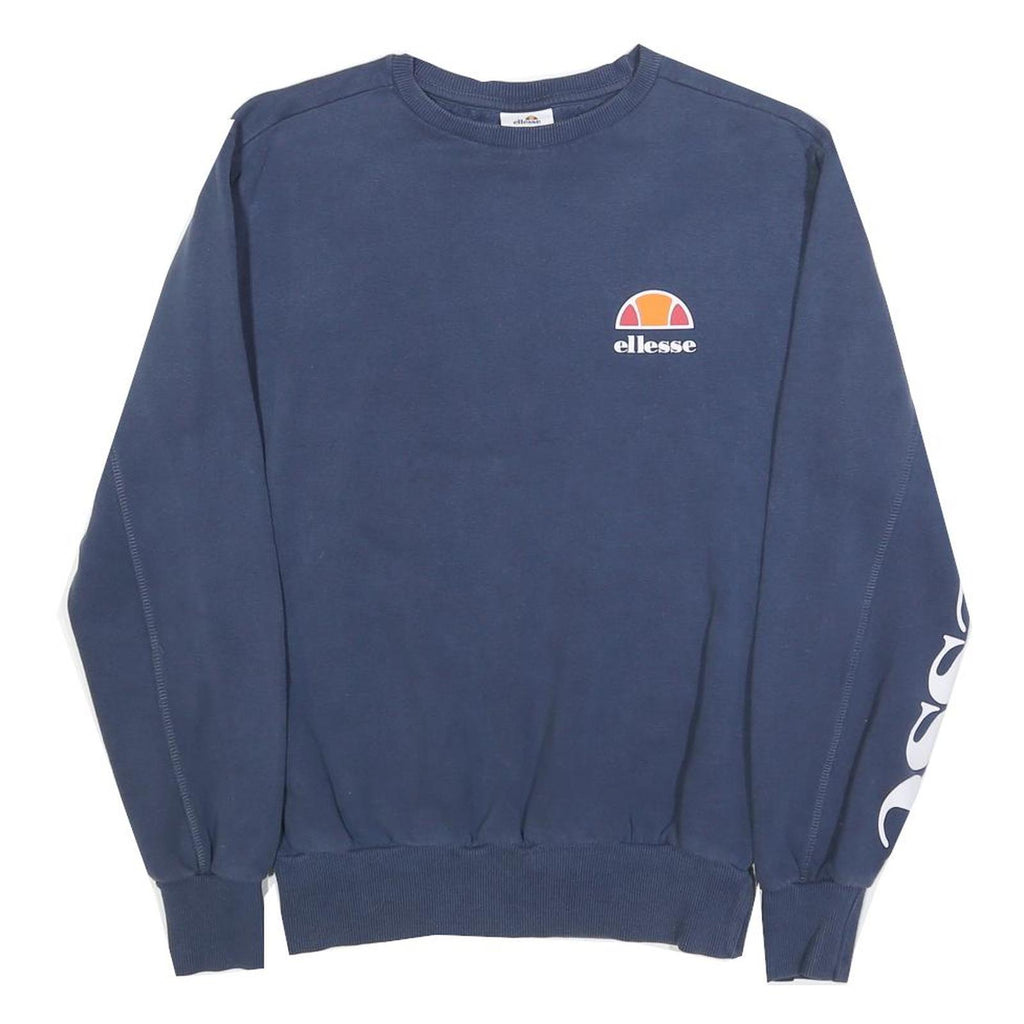 ELLESSE Mens Blue Crew Neck XS Logo Sleeve Sweatshirt Cotton Blend Pullover
