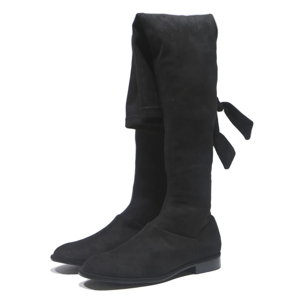 CHARLES & KEITH Womens Black Synthetic High Boots UK 2 Stylish Flat Heel Over