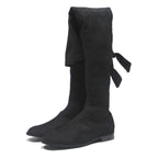 CHARLES & KEITH Womens Black Synthetic High Boots UK 2 Stylish Flat Heel Over