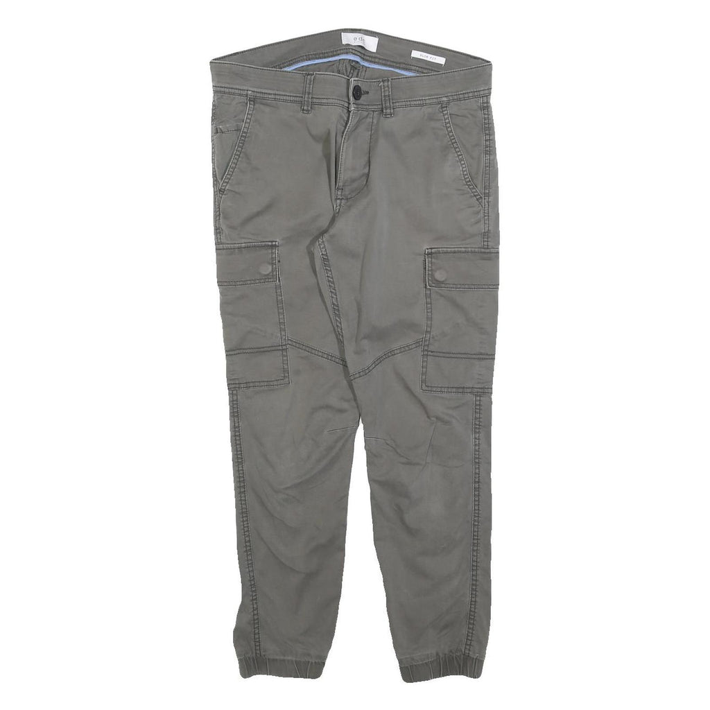 EDC Womens Cotton Blend Grey Slim Cargo Trousers W30 L26 Casual Pocket Detail
