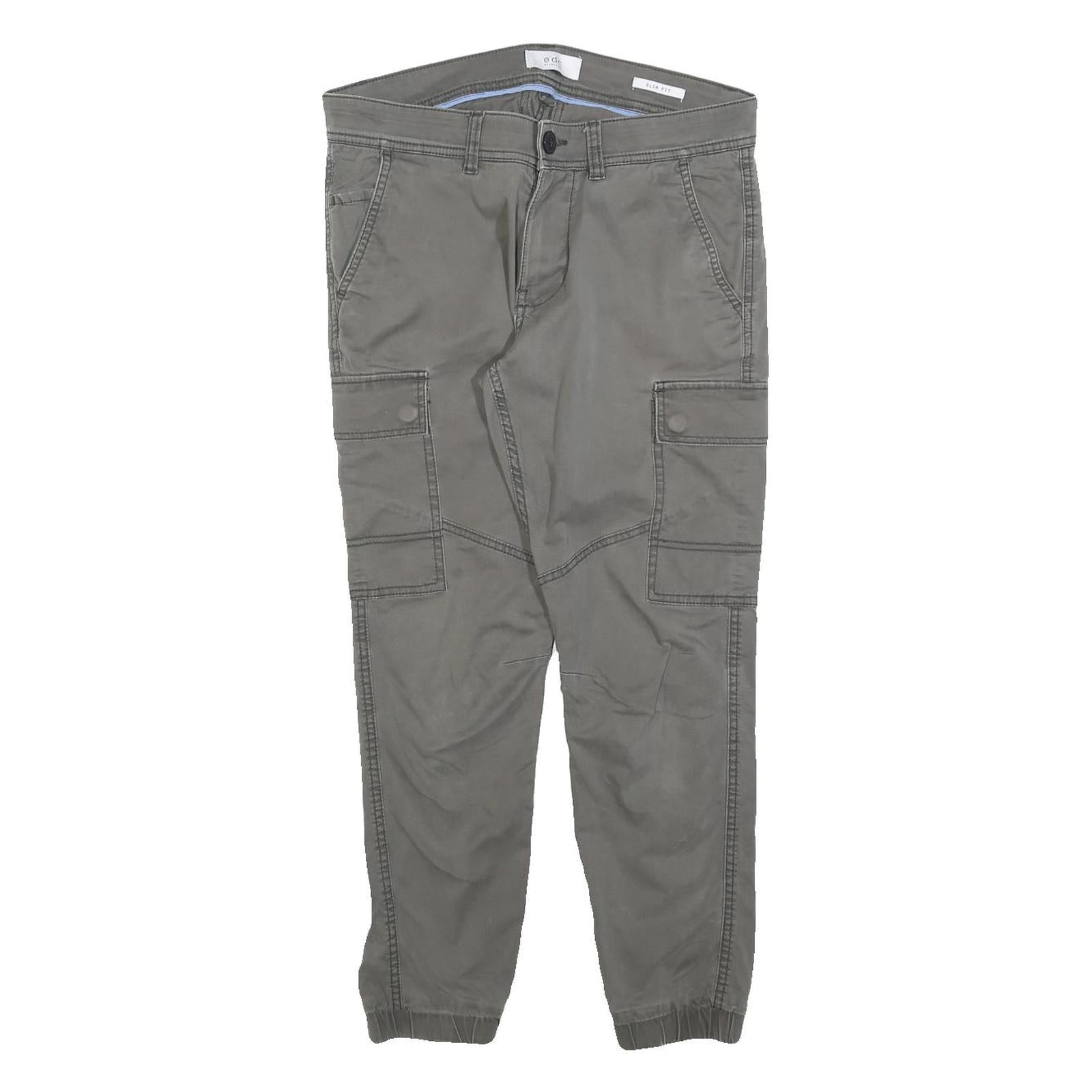EDC Womens Cotton Blend Grey Slim Cargo Trousers W30 L26 Casual Pocket Detail