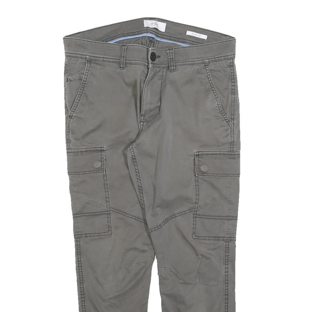EDC Womens Cotton Blend Grey Slim Cargo Trousers W30 L26 Casual Pocket Detail