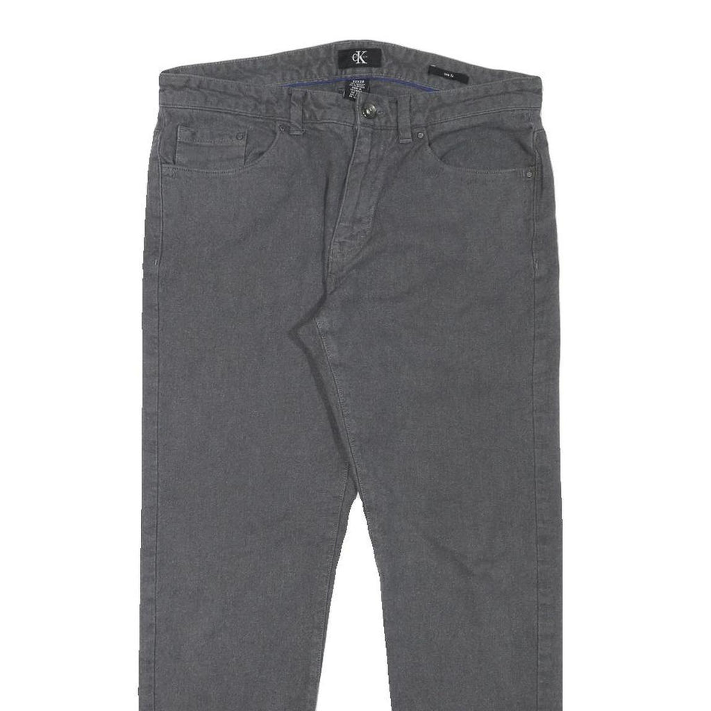 CALVIN KLEIN Mens Cotton Blend Grey Slim Straight Trousers W32 L28 Casual Zip